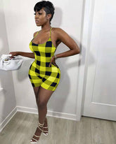 Print Plaid Romper